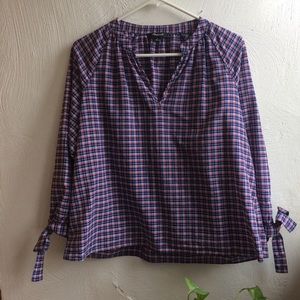 Madewell tie-sleeve popover top in Whitby plaid